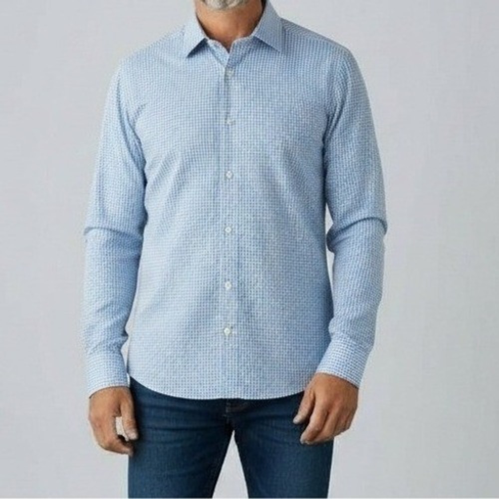 Eton‎ Dress Shirt Men 17.5 44 Blue Gingham Office Workwear Preppy Business Event